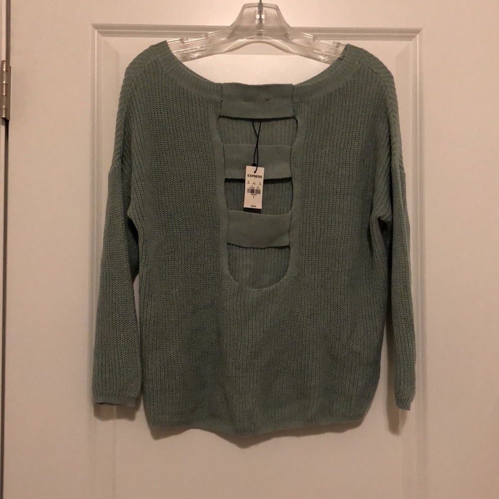 NWT Express sage green scoop neck, strappy back sweater